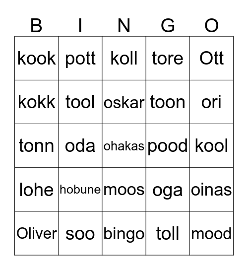 o tähe bingo Card