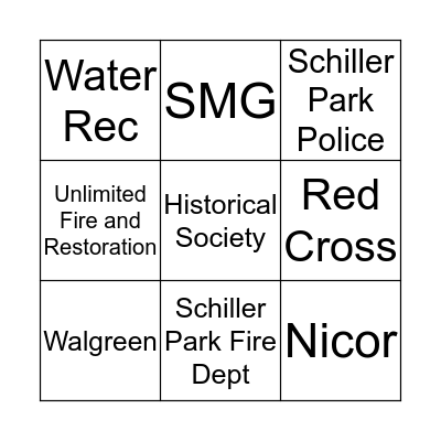 Schiller Park Fire Department Bingo Card