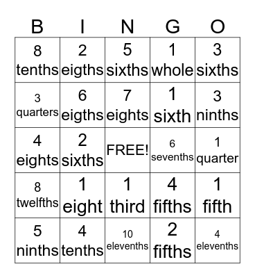 Fractions as Words Bingo Card