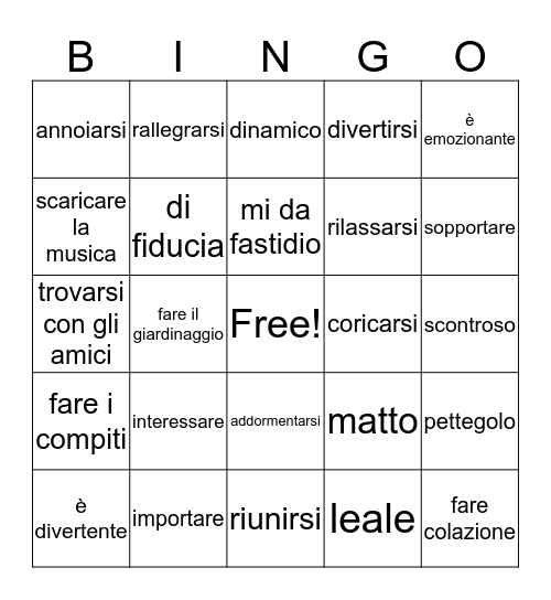 Una Giornata Tipo Bingo Card