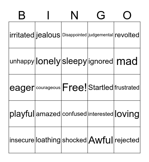 Feelings Bingo Card