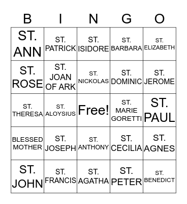 ALL SAINTS Bingo Card