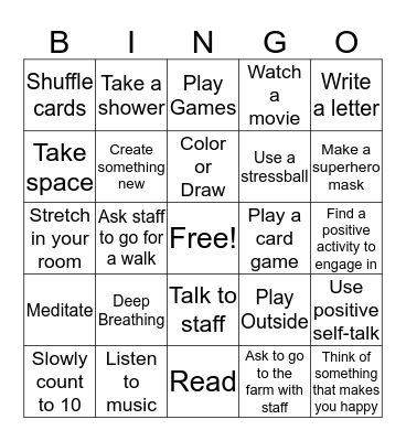 Coping Skills Bingo Card