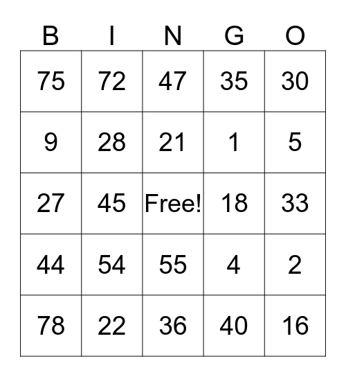 Grade 3 Math Bingo Card