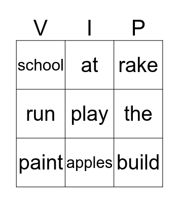 SVIP ENGLISH Bingo Card