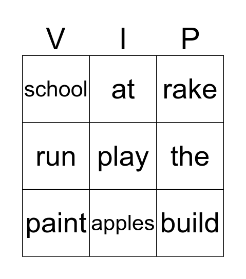 SVIP ENGLISH Bingo Card