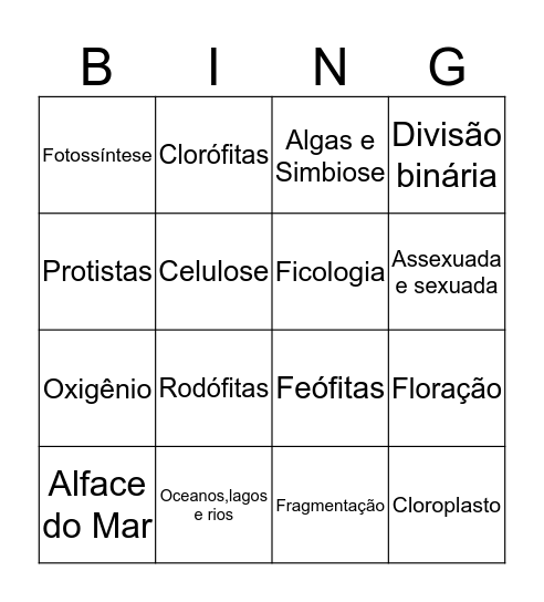 A L G A S Bingo Card