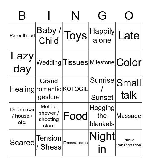 KOTOGIL Bingo Card