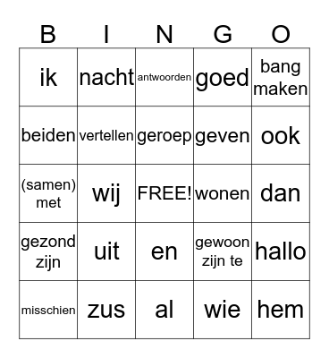 Latijnse woorden les 1 t/m 4 Bingo Card