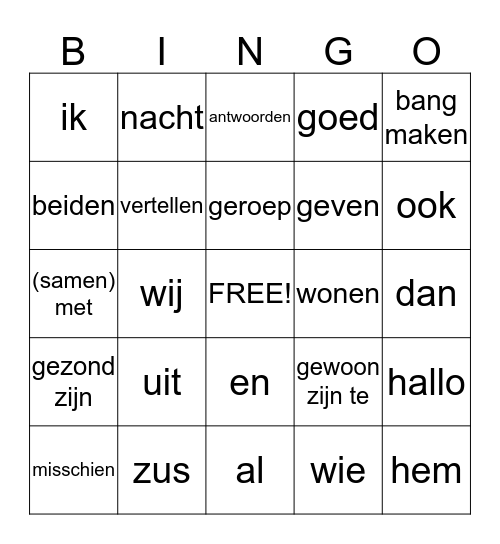 Latijnse woorden les 1 t/m 4 Bingo Card