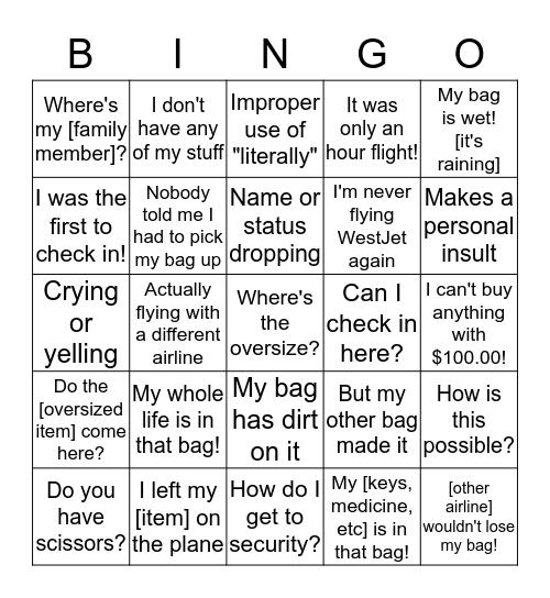 Baggage Bingo Card