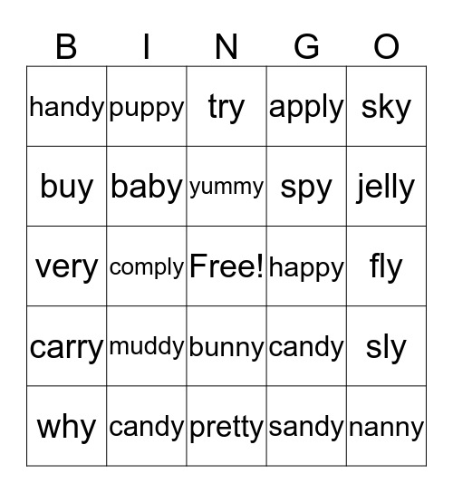 Long I & Long E Sound of Y Bingo Card