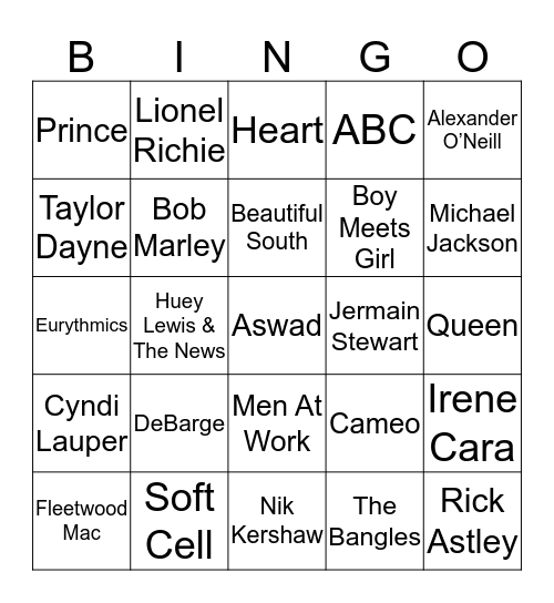 80s Bingo Card