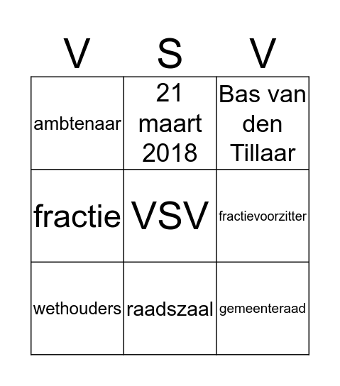 De gemeenteraad VSV groep 6 Bingo Card
