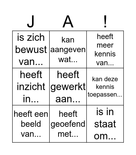 Leerdoelen Bingo Card