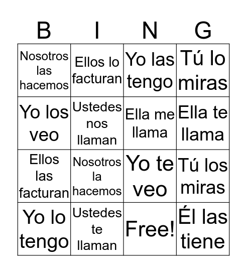Español 2CP: DOP translations Bingo Card