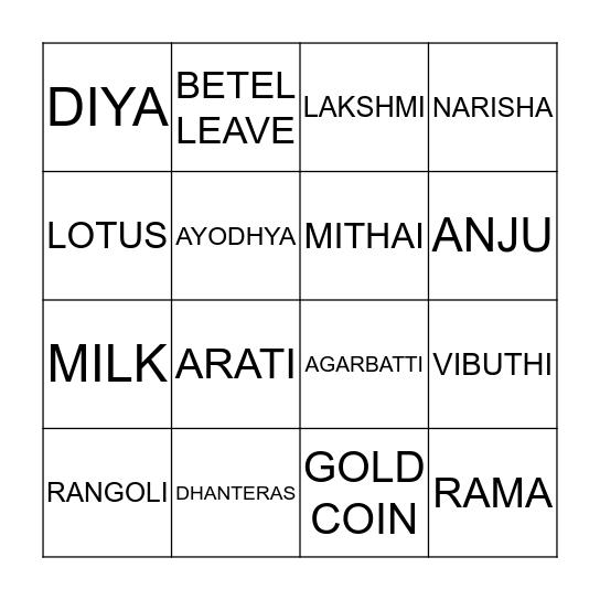 HAPPY DIWALI Bingo Card