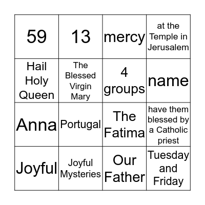 100 YEARS WITH OUR LADY OF FATIMA Bingo Card