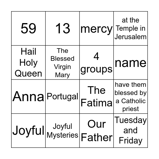 100 YEARS WITH OUR LADY OF FATIMA Bingo Card