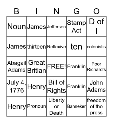 English III-Butler Bingo Card