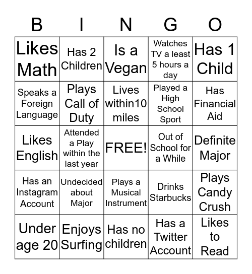 Person Bingo Card
