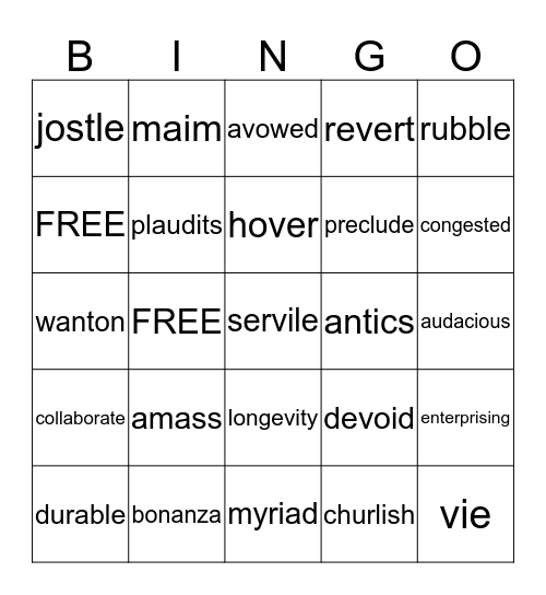 Vocabulary Units 1-3 Bingo Card