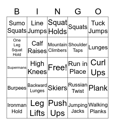 Fitness Bingo Card