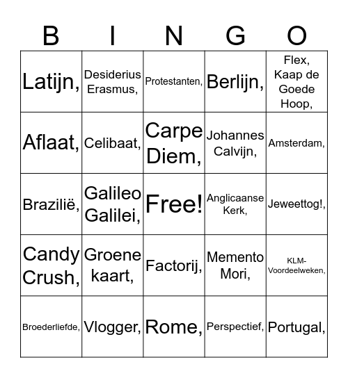 Hoofdstuk 1/Paragraaf 1, 2 & 4 Bingo Card