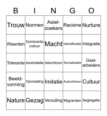 Pluriforme samenleving Bingo Card