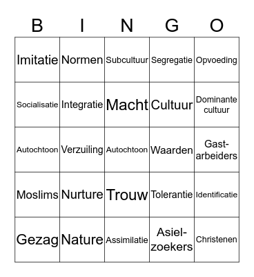 Pluriforme samenleving Bingo Card