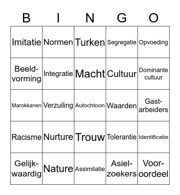 Pluriforme samenleving Bingo Card