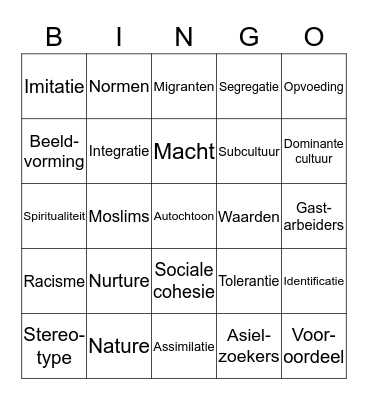 Pluriforme samenleving Bingo Card