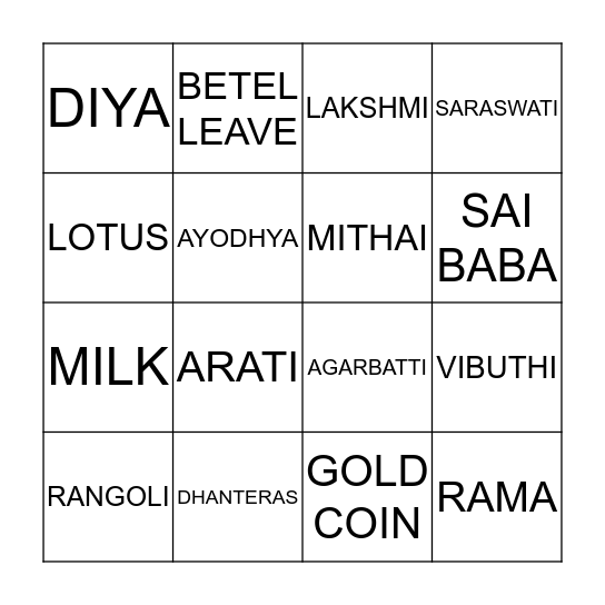 HAPPY DIWALI Bingo Card