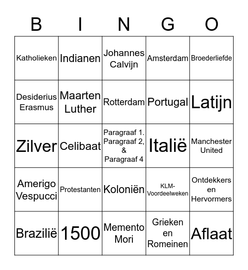 Hoofdstuk 1/Paragraaf 1, 2 & 4 Bingo Card