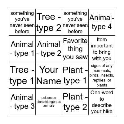 Scavenger Hunt Bingo Card