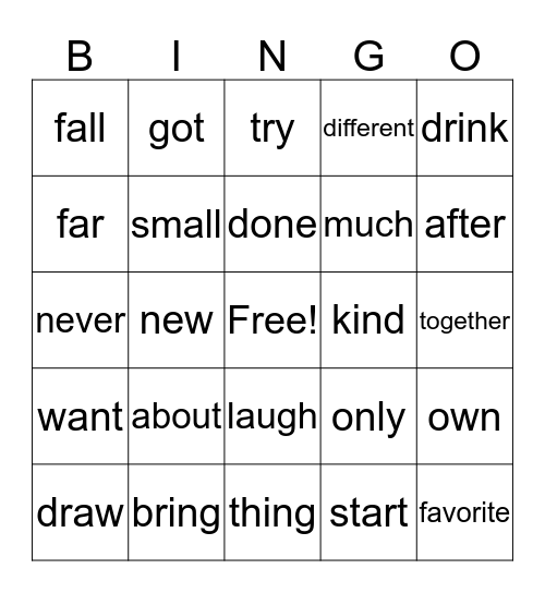 3rd grade Bingo Card