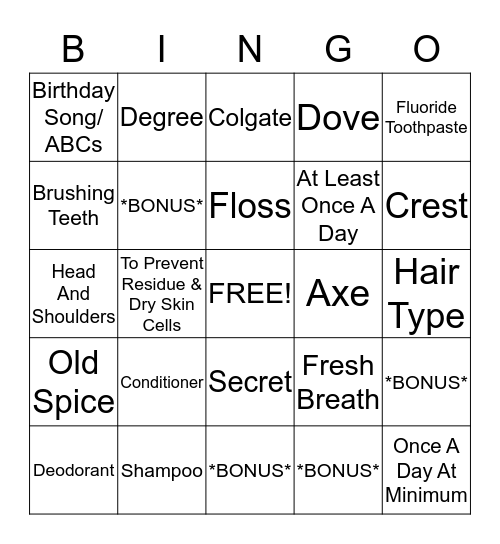 HYGIENE BINGO! Bingo Card