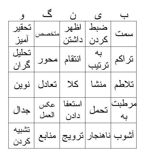 2 واژه های 4 هفته اول    Bingo Card