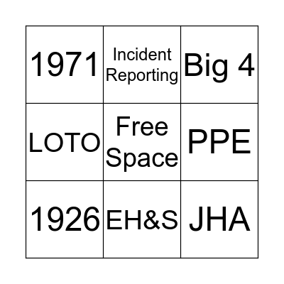 Safety Bingo Card