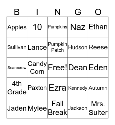 Fall Party - Mrs. Suiter Bingo Card
