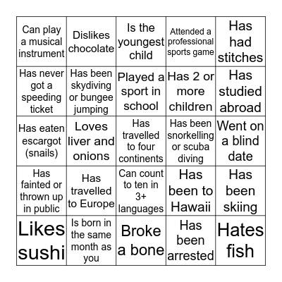 Find Someone Who...  Bingo Card