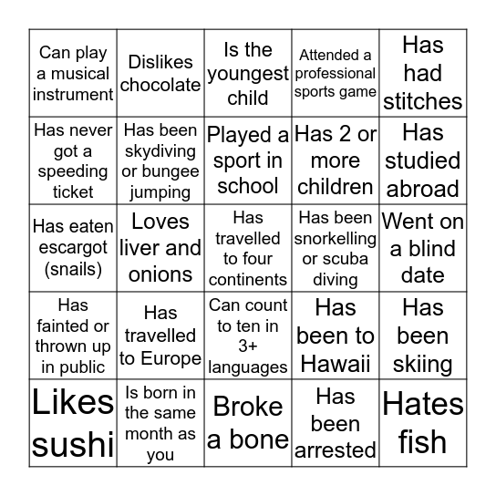 Find Someone Who...  Bingo Card