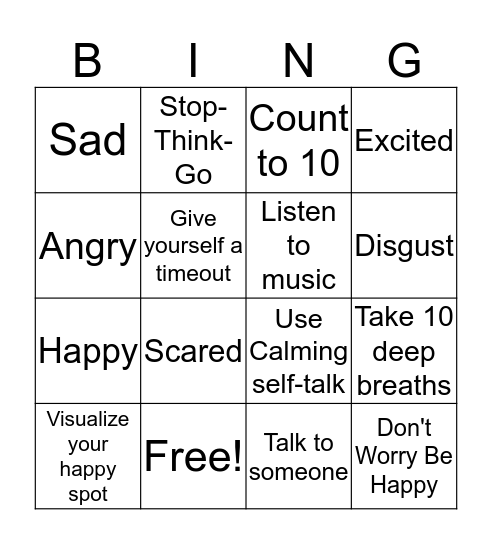 Anger Bingo Card