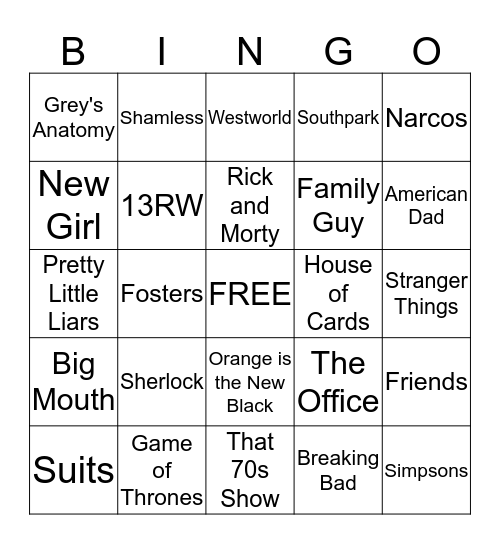 BINGO shows edition Bingo Card