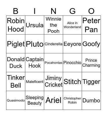 Disney Characters Bingo Card