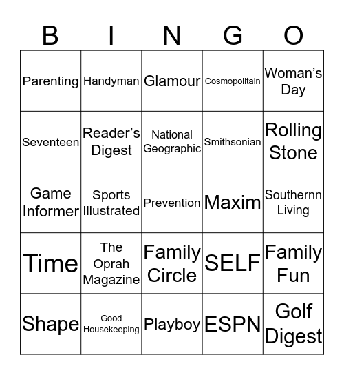 Popular Magazines Bingo Card