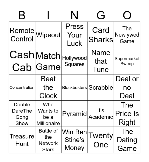 Greatest Game Shows Bingo Card