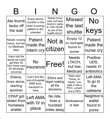 Internal Medicine Bingo Card
