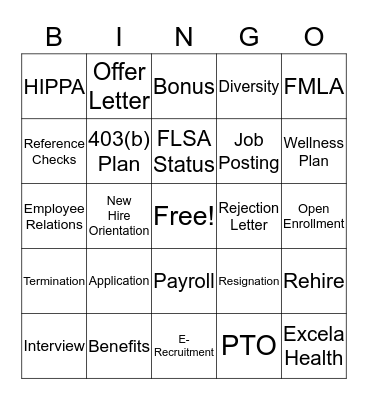 HR Fall Bingo  Bingo Card