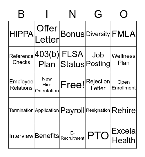 HR Fall Bingo  Bingo Card